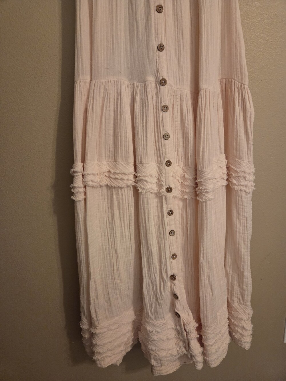 FREE PEOPLE Sunday Stroll Light Pink Smocked Embroidered Tiered Gauzy Maxi Dress - Picture 6 of 16